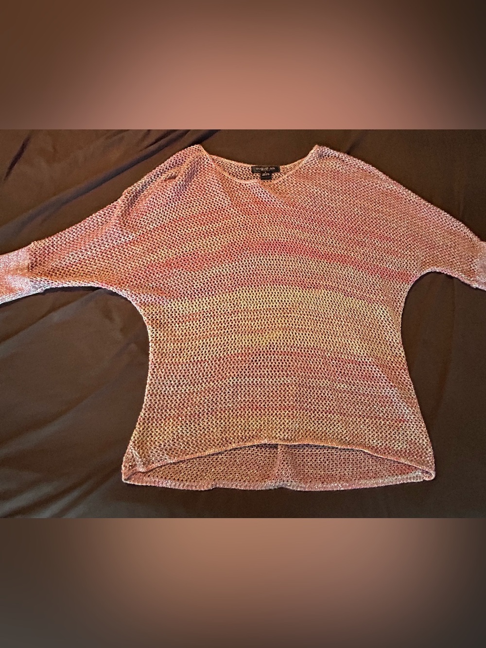 august silk Open-Weave Crewneck Sweater in Pink and Peach Ombre
